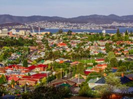 panorama dos subúrbios da cidade de hobart