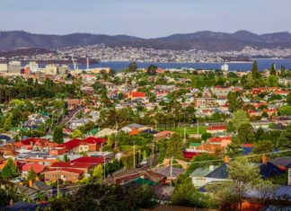 panorama dos subúrbios da cidade de hobart
